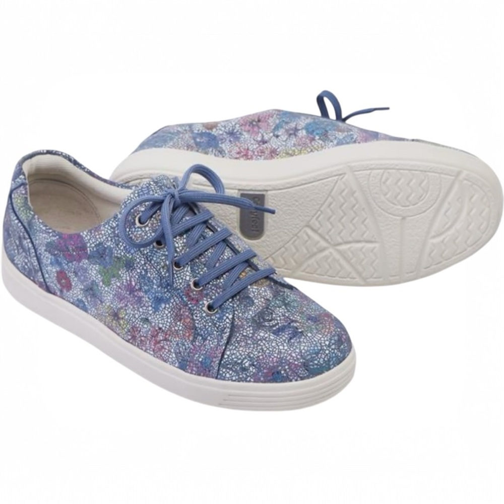Cosyfeet Jo-Jo Blue-Multi Floral Mosaic Lace-Up Comfort Shoes Sz 9